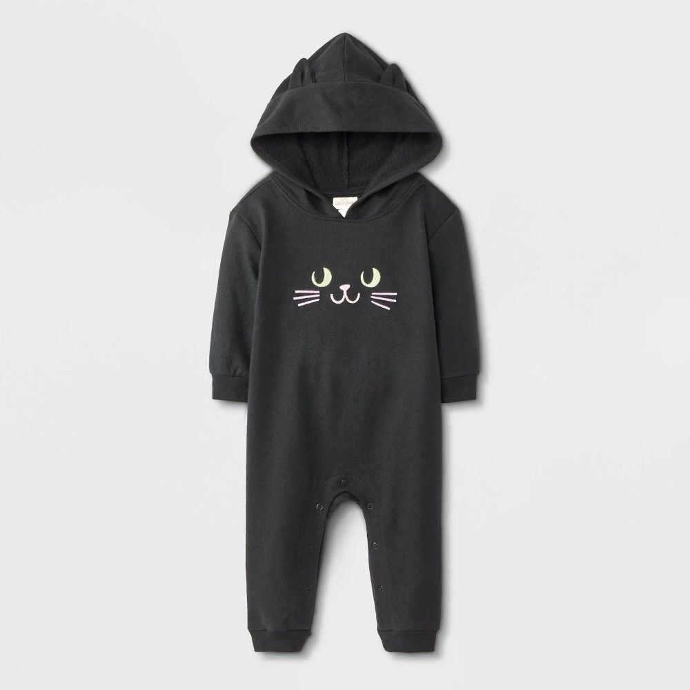 Baby Halloween Cat Hooded Romper - Cat & Jack Black 3-6 M - NWT